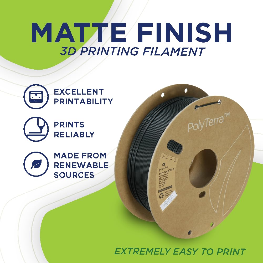 Polymaker Matte Pla Filament Fossil Grey 1.75Mm 1Kg 3D Printing Filament, Polyterra 3D Printer Pla Filament
