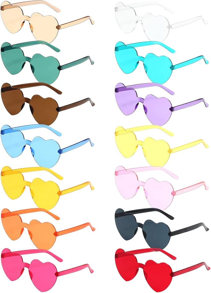 PARSUP 14 Pairs Heart Shaped Rimless Frameless Sunglasses Transparent Candy Color Glasses Tinted Eyewear Bachelorette Part...