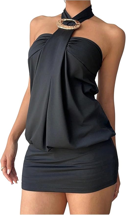 Floerns Women's Cheetah Print Y2k Sexy Halter Bodycon Mini Dress Sleeveless Open Back Going Out Party Short Dresses Black ...
