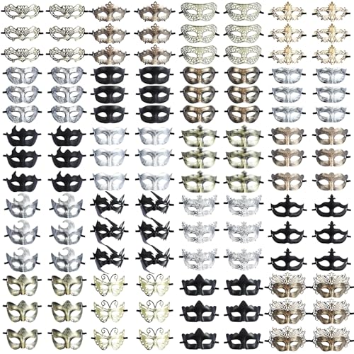 Chivao 120 Pcs Masquerade Masks for Women Men Couple Bulk Venetian Mask Vintage Antique Adult Face Halloween Costumes Party