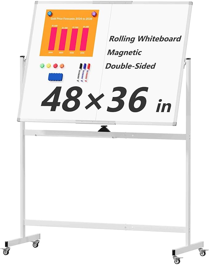 Neatsure Large Rolling Whiteboard on Wheels, 48" x 36" Double-Sided Mobile White Board with Stand, 4' x 3' Portable Standi...