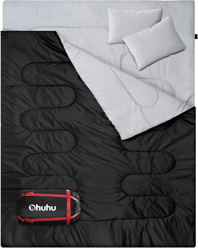 Ohuhu Double Sleeping Bag: Queen Size 2 Person 3 Season for Warm & Cold Weather Camping Sleeping Bag with 2 Pillows, Large...