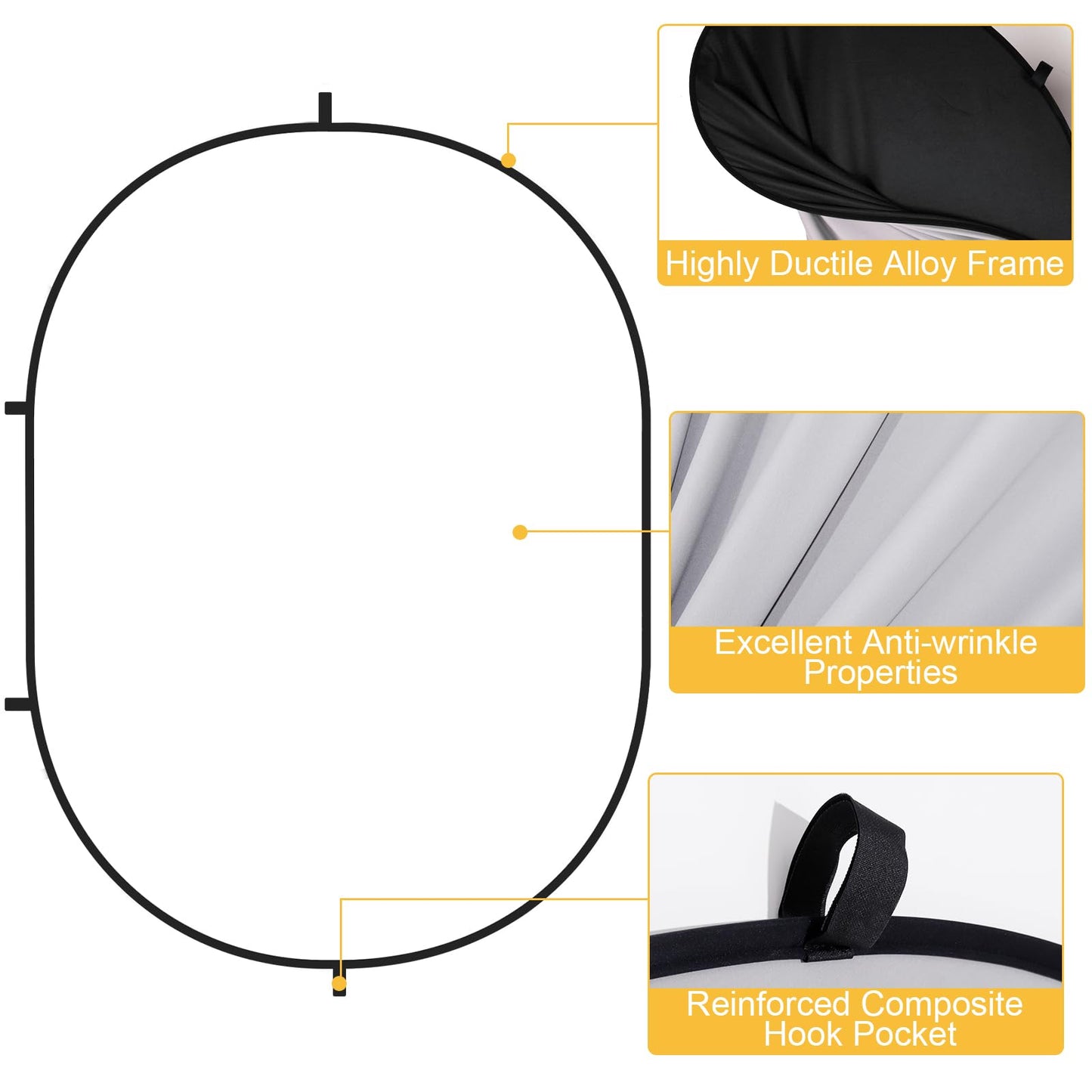 Kate Collapsible Backdrop Audition Backdrop for Headshot Photography,Video Conference,Live Streaming(5'x6.5',1.5x2m,Black/White)