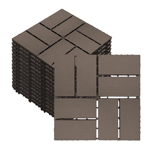 27 PCS 12x12 Inch Interlocking Deck Tiles - Waterproof All-Weather Outdoor Patio Flooring for Pool, Balcony, Backyard, Porch & Garden, Chocolate