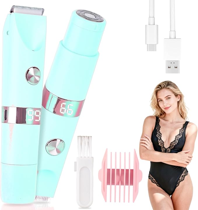 2 in 1 Nose and Ear Hair Trimmer with LED Display, Rechargeable Electric Nasal Hair Clipper for Men & Women, Eyebrow & Facial Hair Removal with Dual-Edge Blades, Easy to Clean