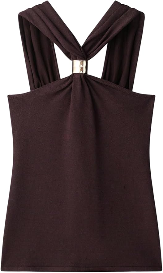 Verdusa Women's Summer Going Out Tops Festival Outfits Metal Criss Cross Sleeveless Halter Top