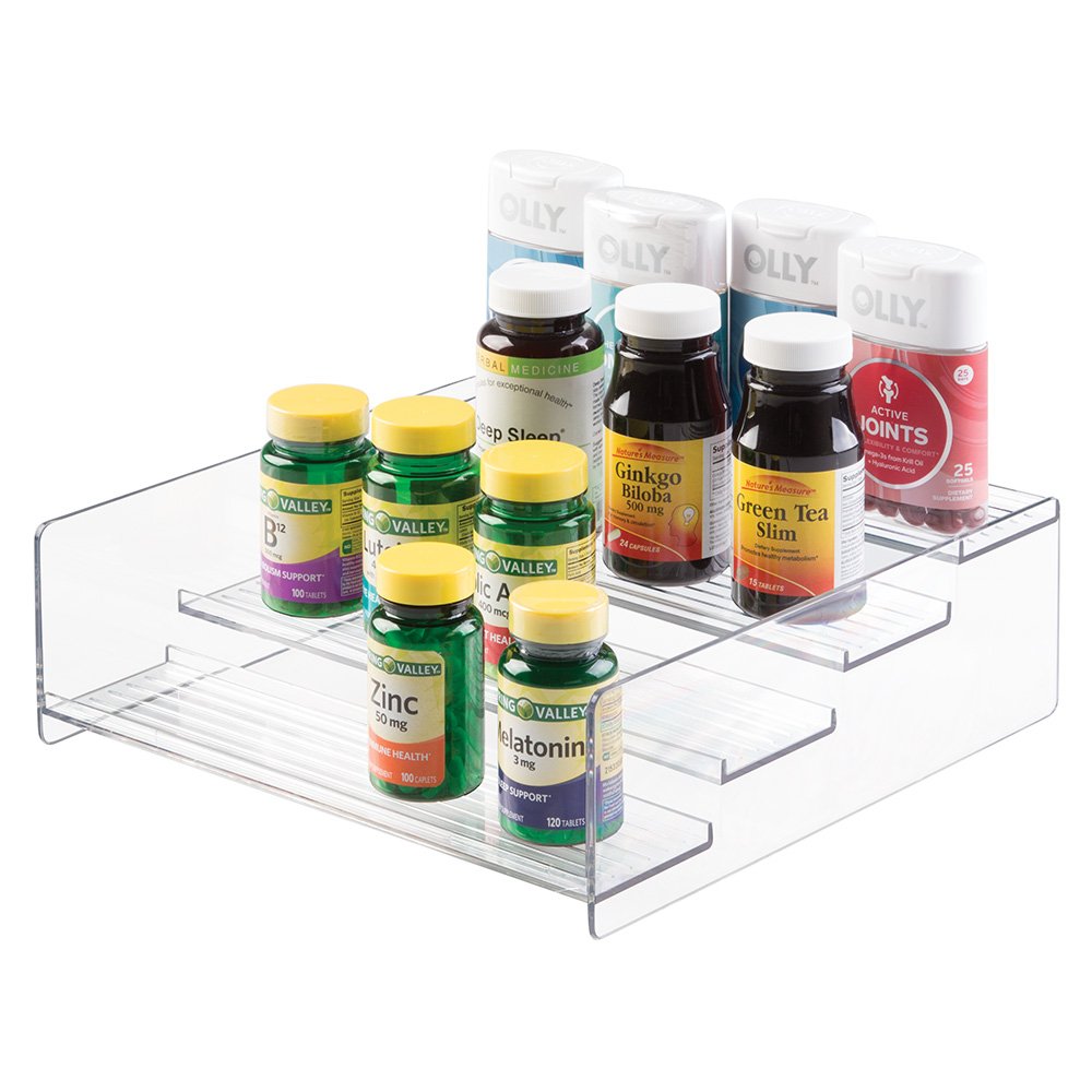 mDesign Plastic Bathroom Storage Organizer Shelf for Cabinet, Vanity, Countertop - Holds Vitamins, Supplements, Medicine Bottles