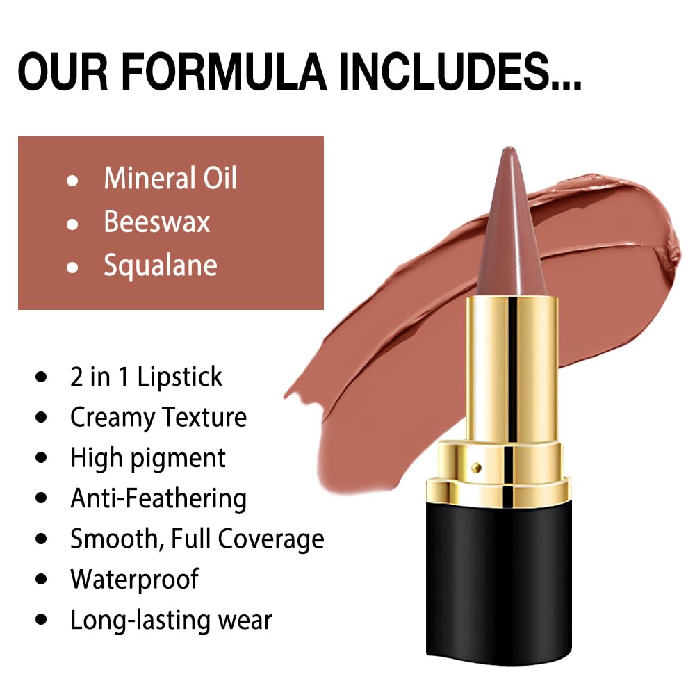 Kaely Light Brown Gradient Matte Lipstick Lip Liner Pencil for Women, 2in1 Flawless Contour Gradual Ombre Effect Lip Pencil Make