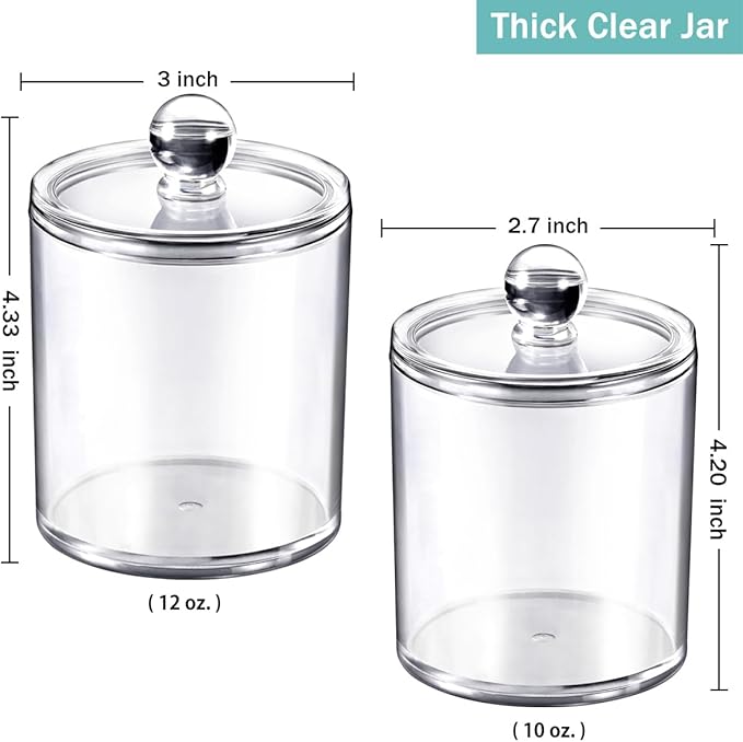 SheeChung 6 Pack Qtip Dispenser Apothecary Jars Bathroom with Labels - Qtip Holder Storage Canister Clear Plastic Acrylic Jar for Cotton Ball, Swab,Pads, Rounds,Floss Picks, Hair Clips (Clear)