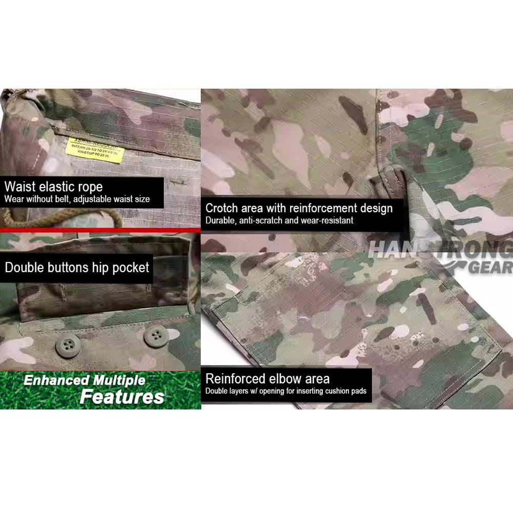 HANSTRONG GEAR Men Tactical BDU Combat Uniform Jacket Shirt & Pants Suit for Army Military Airsoft Paintball Hunting Shooting War Game MC (XXL)