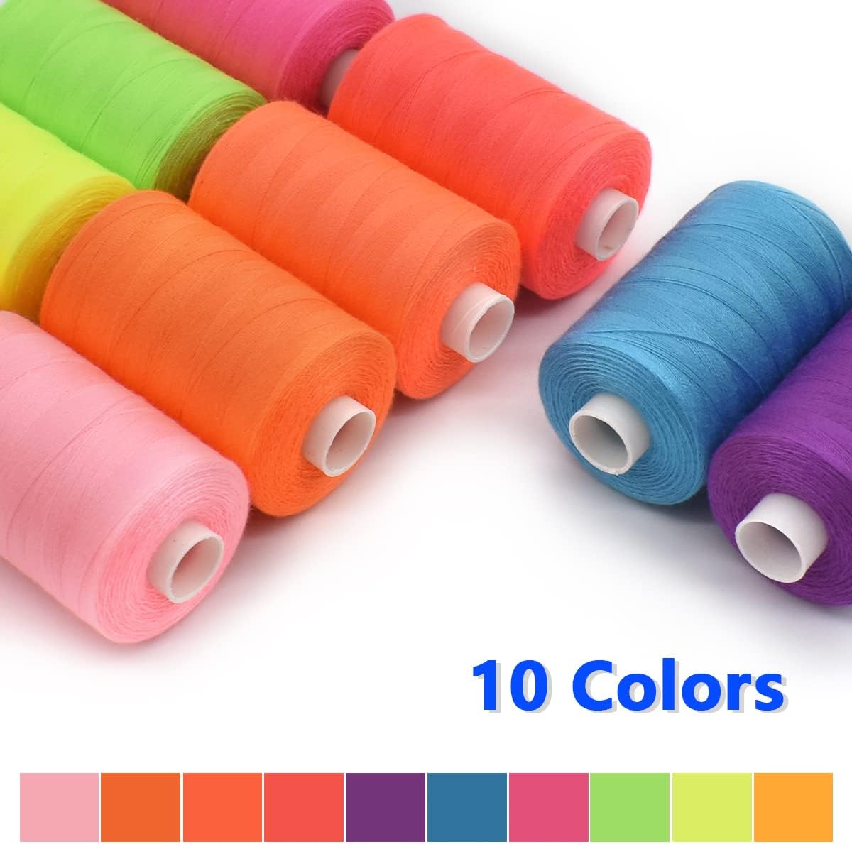Sewing Thread 10 Color Sewing Industrial Purpose 1000 Yards Per Spool 40S/2 Polyester for DIY Sewing Machine,Embroidery Machine,Hand Sewing (Bright Color Mixing)