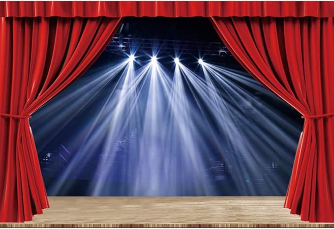 Leyiyi 8x6ft Theater Stage Backdrop Spotlight Concert Stage Red Bokeh Photography Background Fashion Music Party Concert S...