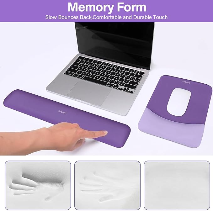 MOSISO Wrist Rest Support for Mouse Pad&Keyboard Set, Rectangular Ergonomic Mousepad Non-Slip Base Home/Office Pain Relief&Easy Typing Pad with Neoprene Cloth&Raised Silicone Lining, Imperial Purple