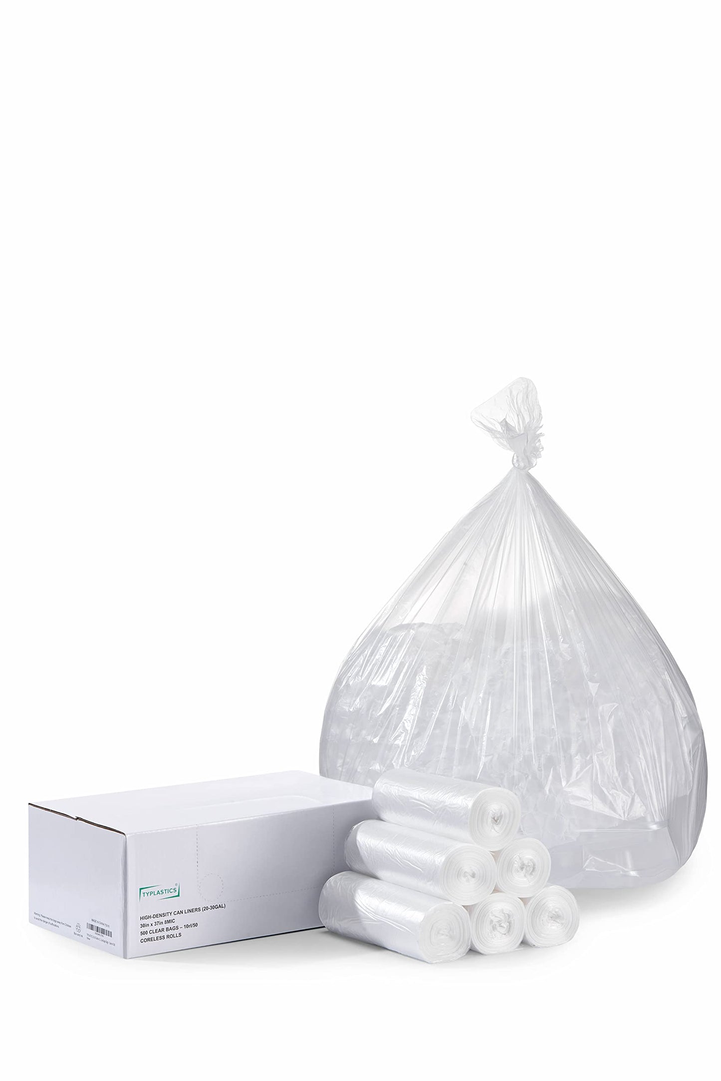 TYPLASTICS 20-30 Gallon Clear Trash Can Liners - 30" x 37" - High Density Garbage Bags - Case of 500 - Multipurpose for Office, Outdoor, Recycling, Industrial and Commercial