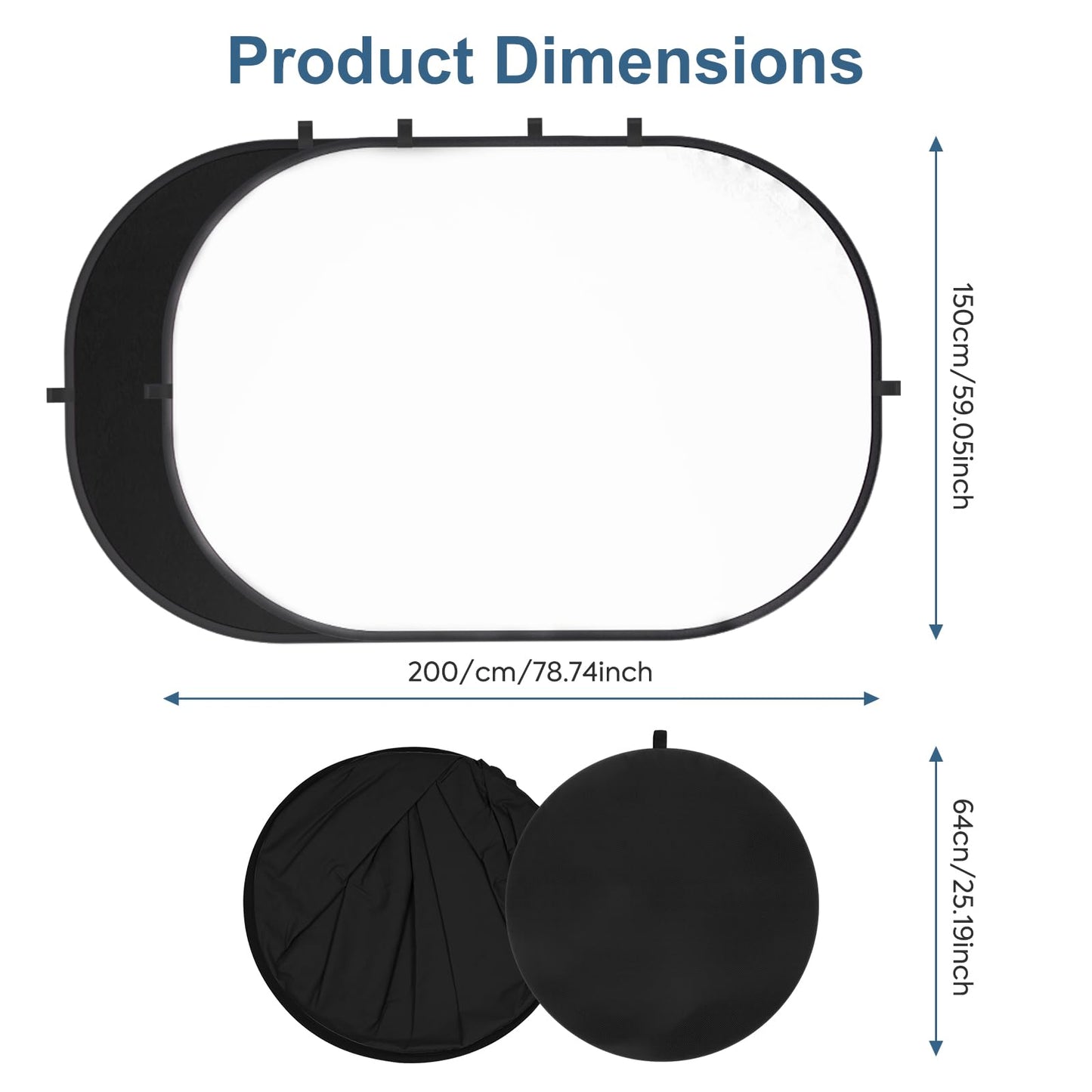 5X6.5ft Backdrop for Photography, Double Sided White Screen and Black Screen, 2 in 1 Collapsible and Reversible Background for Photography, YouTube Videos,and Live Streaming