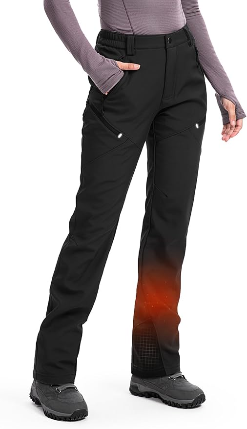 Moosehill Women's Ski Snow Pants: Fleece Lined Waterproof Insulated Softshell for Winter Outdoor Hiking with 5 Pockets