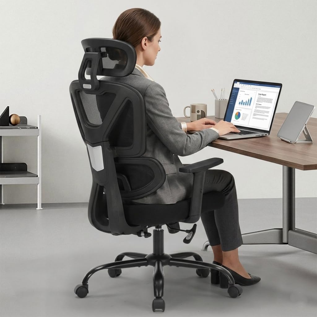 Executive Office Chair, Ergonomic High Back Mesh Desk Chair with Adjustable Height & Armrests, Lumbar Support Swivel Task Chair, 350LBS Executive Computer Chair for Home Office Study Meeting