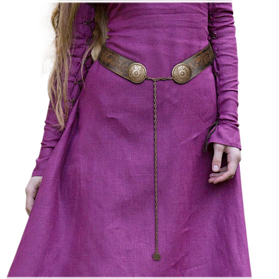 L'VOW Medieval Leather Belt Wide Viking Belt Cowgirl Leather Waist Belt Western Cinch Belt for Women Dresses(Brown,S)