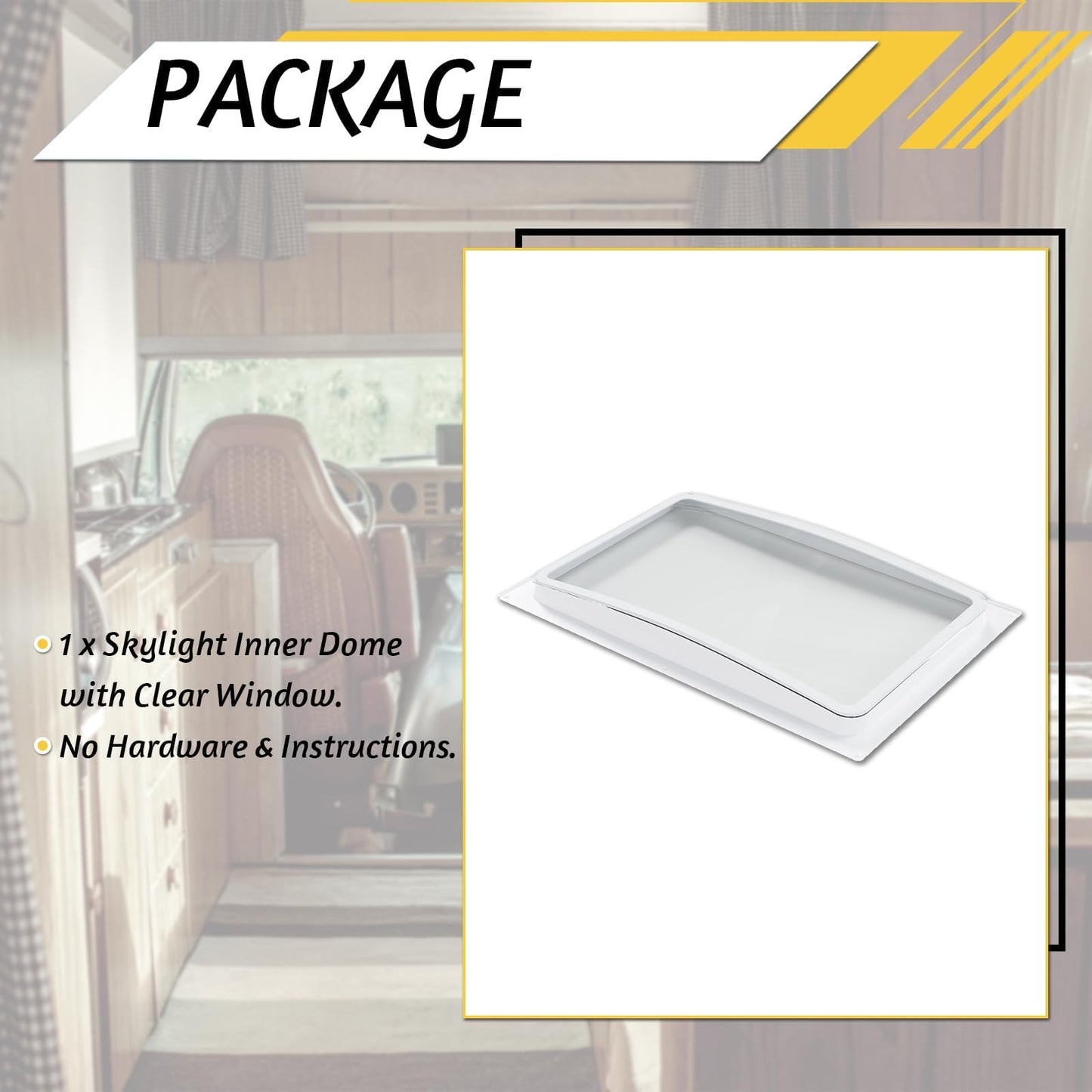 KUAFU 24" x 15.8" RV Skylight Inner Dome Cover – Fit for 22" x 14" Opening, Shatterproof ABS Plastic, Clear Window for Bright & Warm RV/Camper – Easy Screw Installation