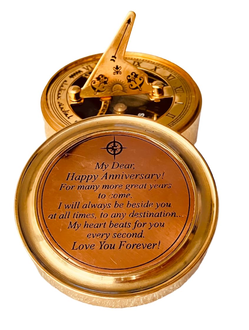 Anniversary Sundial Gift for Him or Her Sundial Clock Compass - Unique Gift for Husband or Wife, Men 1st Wedding Anniversary 50th 40th 25th 20th Year Celebration (Anniversary Sundial Leather Case)