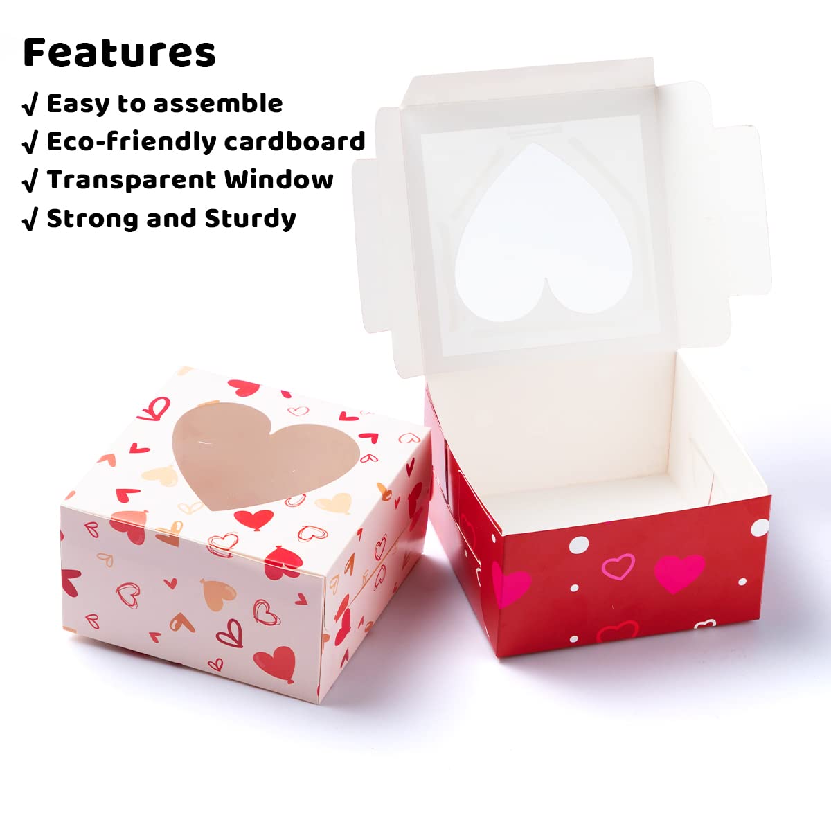 JOYIN 24 Pcs Valentine’s Day Bakery Treat Boxes, Valentines Cupcake Boxes, Cookie Boxes with Window for Holiday Pastries, Doughnut, Cookie, Cupcakes, Brownies, Truffles Gift Giving