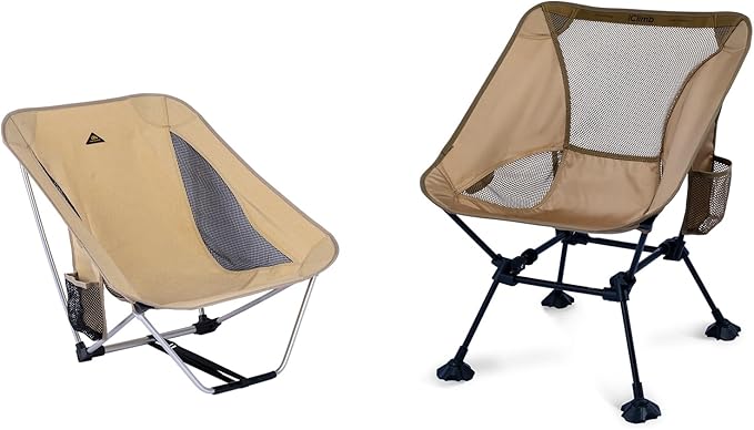 iClimb 1 Low Folding Chair and 1 Anti-Sink Large Feet Chair, Ultralight Compact for Adults Outdoor Camping Backpacking Hiking