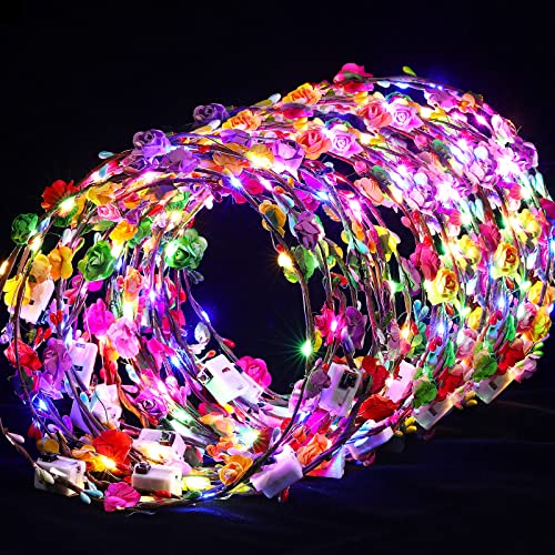 Syhood Valentines Day Gifts, 50 Pcs LED Flower Crowns Headbands, Light up Flower Crowns for Women, Glow in the Dark Headba...