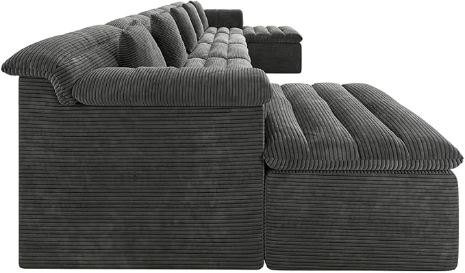 SUNG7 172" Modular Sofa with Ottoman, Boneless Cloud Couch with Deep Seat, Comfy U-Shape Corduroy Couches for Living Room, No Assembly Required, Dark Gray