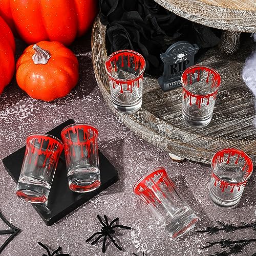 Whaline 6 Pack Halloween Shot Glasses Blood Splattered Drinking Glasses 1.7oz Horror Bloody Small Glass Shot Cups Hallowee...