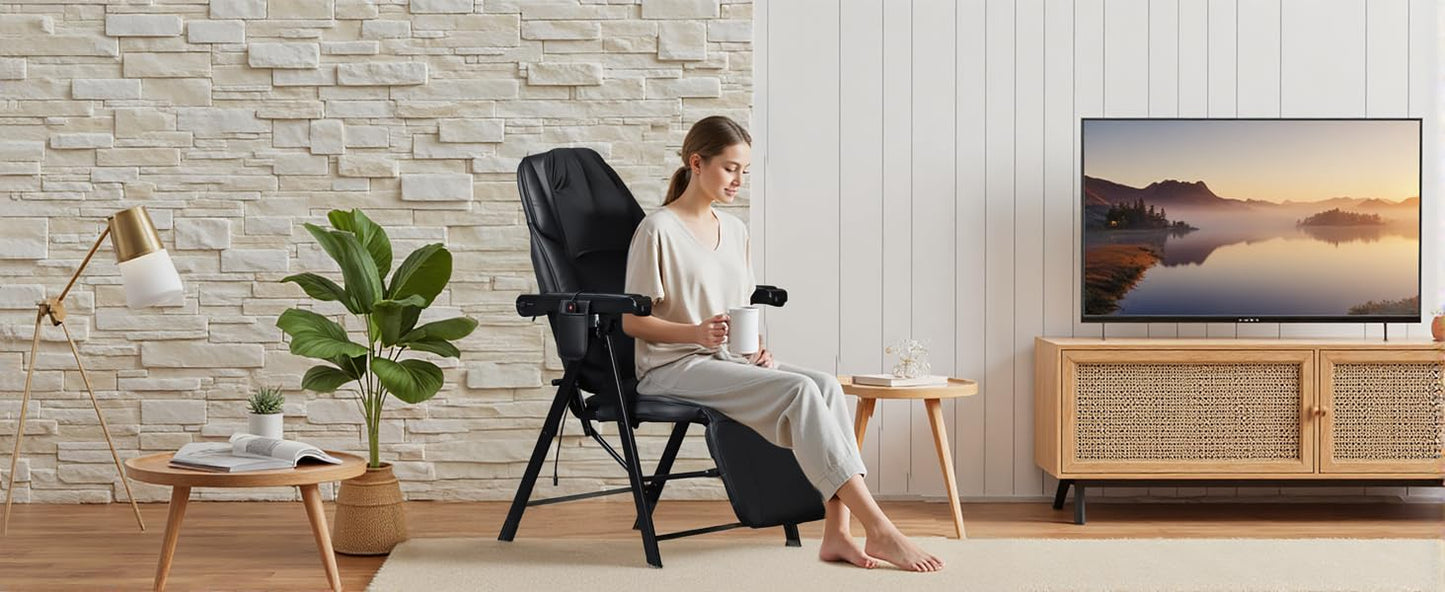 Ezencon Foldable Electric Massage Chair with Heat, Shiatsu, Kneading, Vibration, Full Body Relaxation, Adjustable Backrest & Neck Height,for Dad Mom Women Men