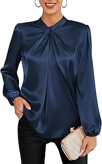GRACE KARIN Women's Long Sleeve Satin Blouse,Mock Neck Work Silk Shirts,Dressy Tops for Business Casual Office