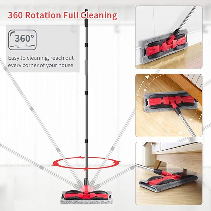 Microfiber Mops for Hardwood Floor Cleaning: MEXERRIS Flat Floor Mop with 4 Washable Pads - 59" Adjustable Handle Dust Dry Mop for Laminate Tile Laminate Wood Vinyl - Home Commercial Cleaning Tools