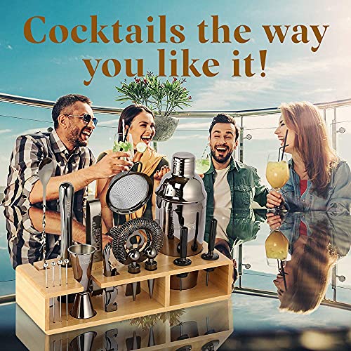 23-Piece Mixology Bar Kit Cocktail Shaker Set - Bartender Kit with Stylish Bamboo Stand - Home Bar Tools and Martini Drink...