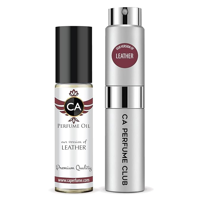 CA Perfume Duo Impression of Leather For Women And Men Perfume Layering Set Long Lasting Travel Size EDP + Body Oil Roll-On Bottle 0.27 Fl Oz+0.33 Fl Oz