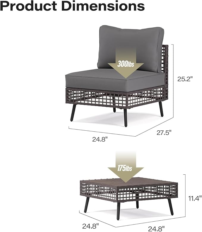 LAUSAINT HOME 3 Pieces Outdoor Sectional Sofa Set, All-Weather PE Wicker Rattan Patio Conversation Set with Thick Cushions & Coffee Table, Patio Furniture Set for Garden, Backyard, Porch (Grey)