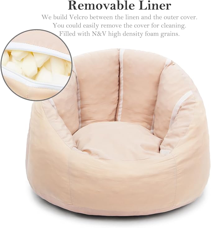 N&V Medium Shell Bean Bag Chair, Adult Size Bean Bag Sack, Foam Filling, Includes Removable and Machine Washable Cover, 37in, Soft Faux Fur, Pink