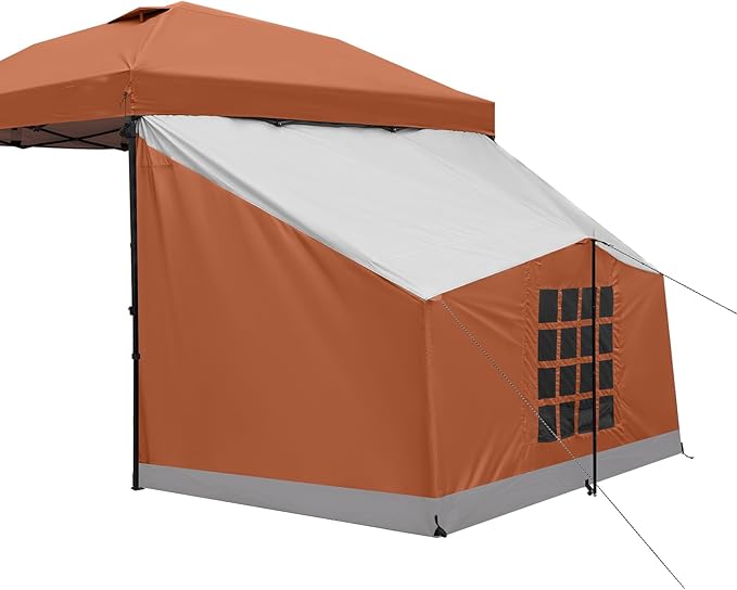 KAMPKEEPER Side Tent for 10 x 10 ft Pop Up Canopy, Easy Setup Gazebo Attachment, Camping Tent Orange (Canopy and Bracket N...