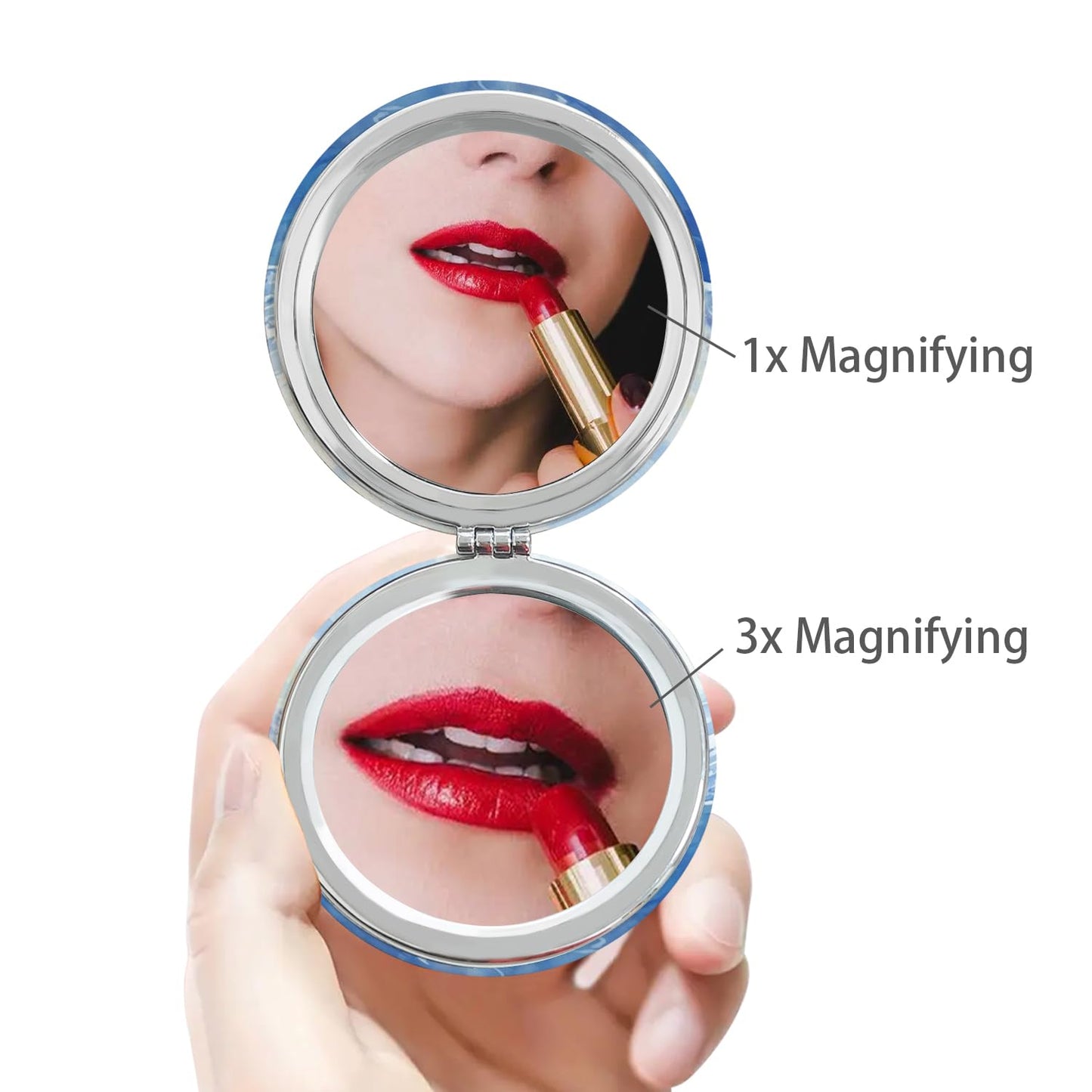PDOZV Cheap Small Compact Mirror, Round 2.8    Metal Frame PU MarineAnimal Style Double Sided Mini Magnifying 1X/3X Mirror for P