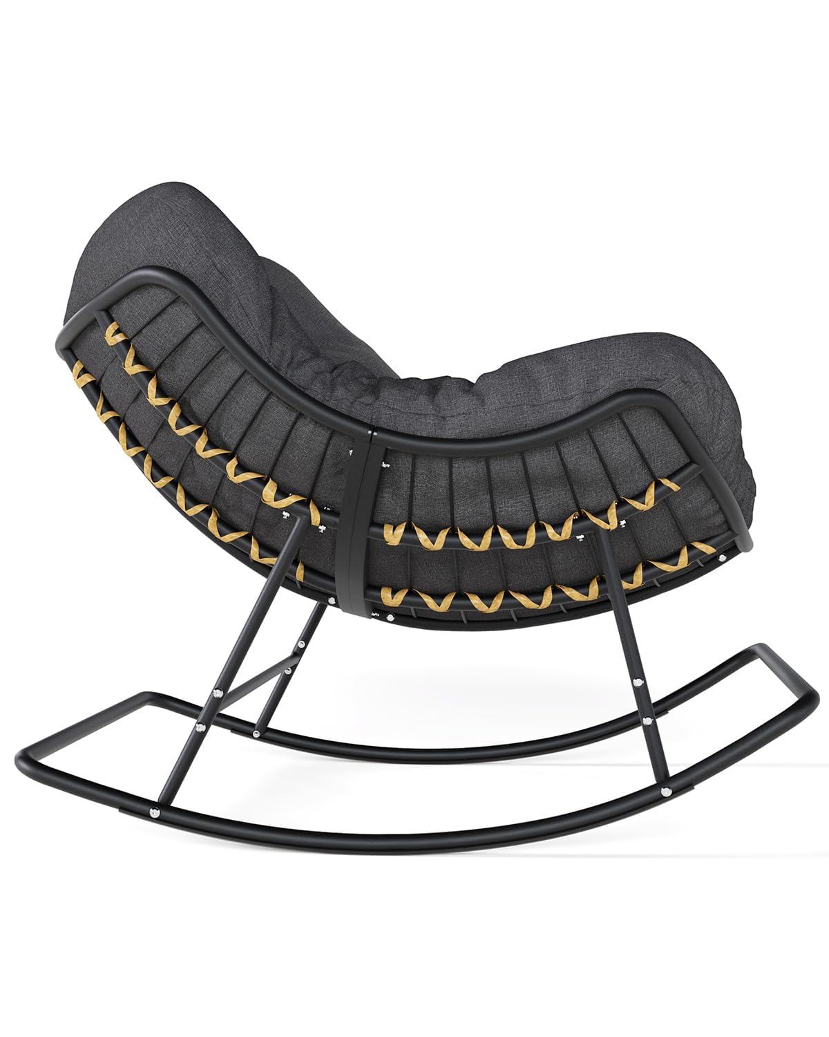SWITTE Papasan Rocking Chair Outdoor Indoor, Oversized Egg Wicker Rocker with Cushion, Supports 450 lbs, Patio Chair for Balcony or Living Room - Dark Gray