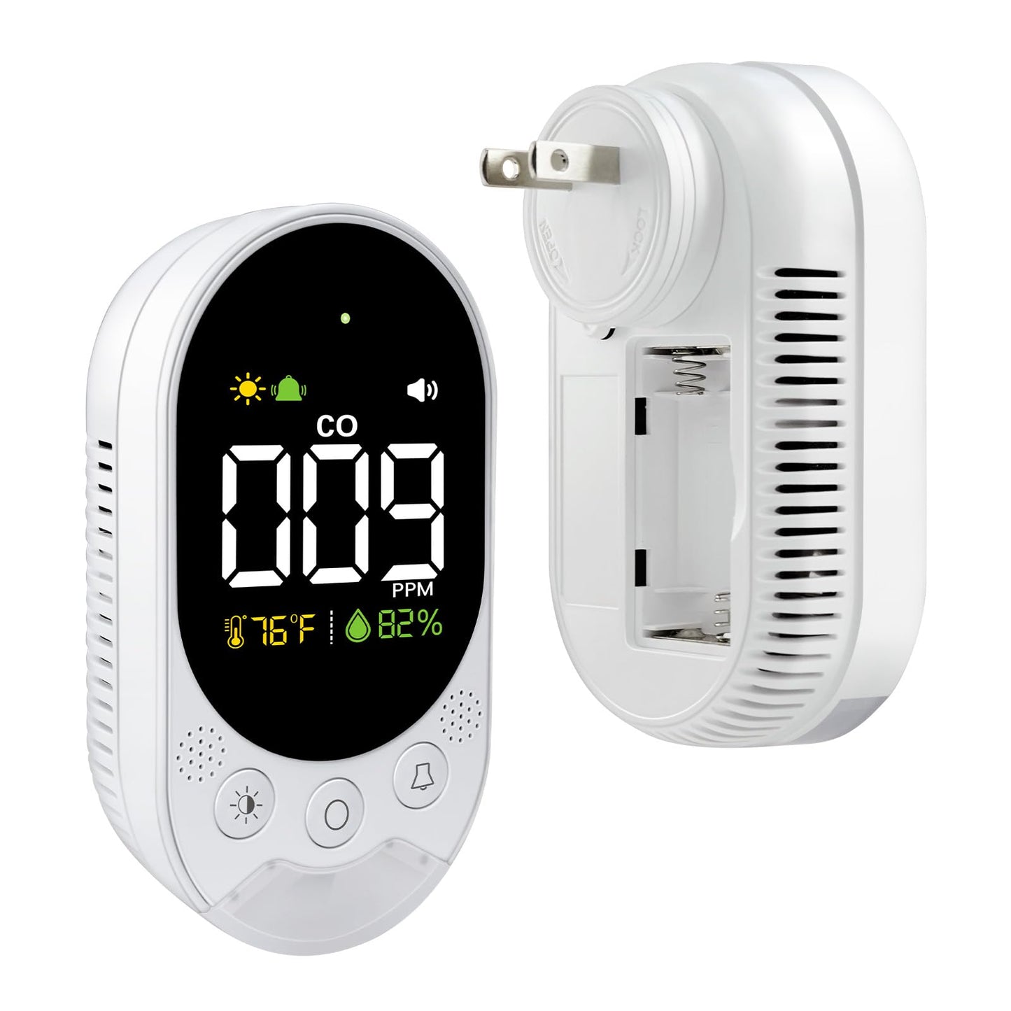 LSENLTY Portable Carbon Monoxide Detector with Battery, 2.7 Inch Large Screen Plug-in CO Detector, Lsenlty 3-in-1 Portable CO Detector (Temp and Hum), with Remind Function for RVs, Hotels, Travel