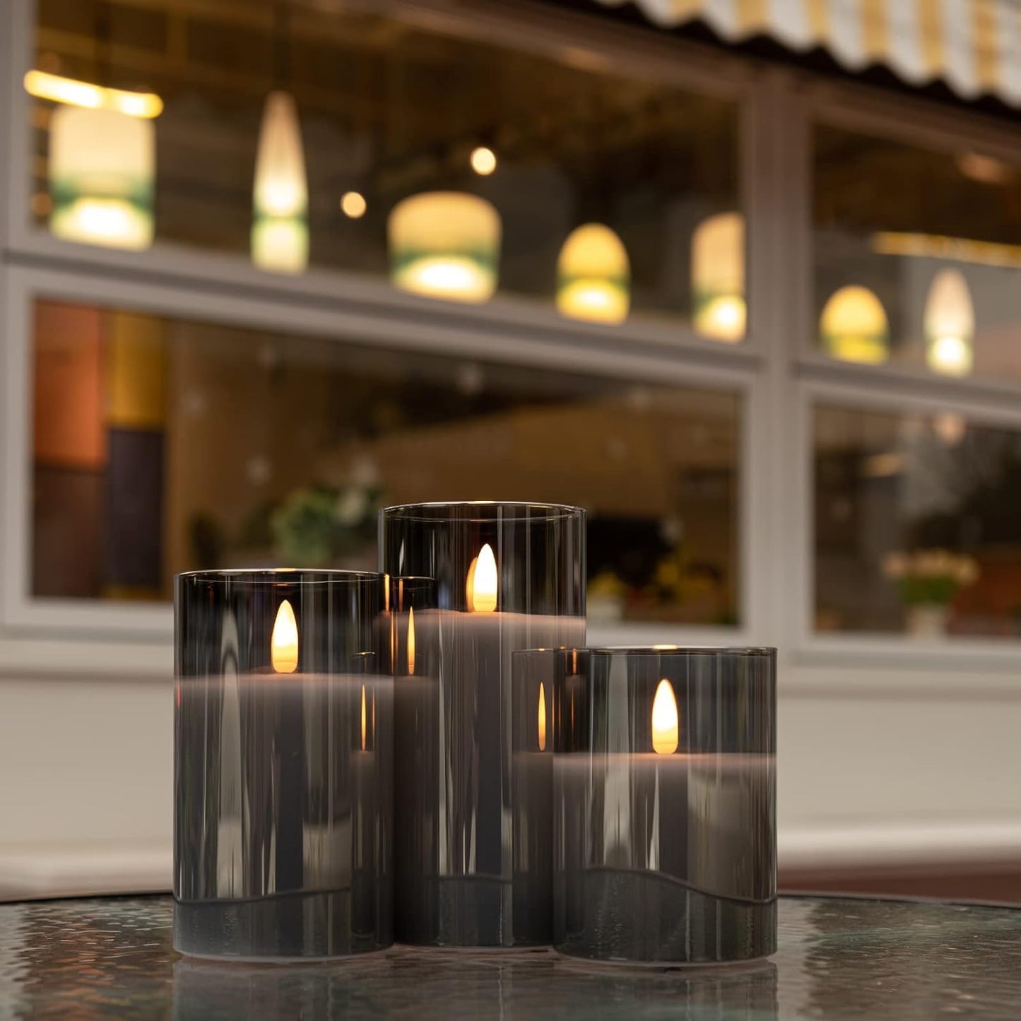 COVEGE Grey Glass Flameless Candles with Timer - Battery Operated Candles with 10-Key Remote, Real Wax LED Flickering Pillar Candles for Home Decoration, D3 H 4" 5" 6", Set of 3