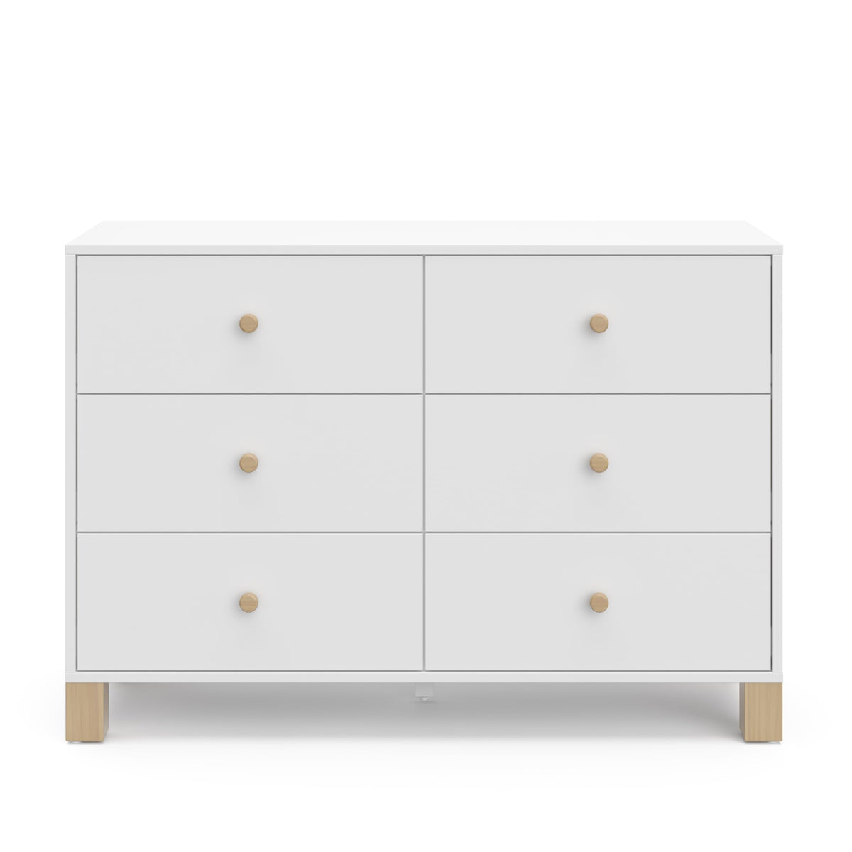 Storkcraft California 6-Drawer Double Dresser (White with Driftwood) - GREENGUARD Gold Certified, Interlocking Drawer System, Dresser Drawer Organizer for Kids Bedroom