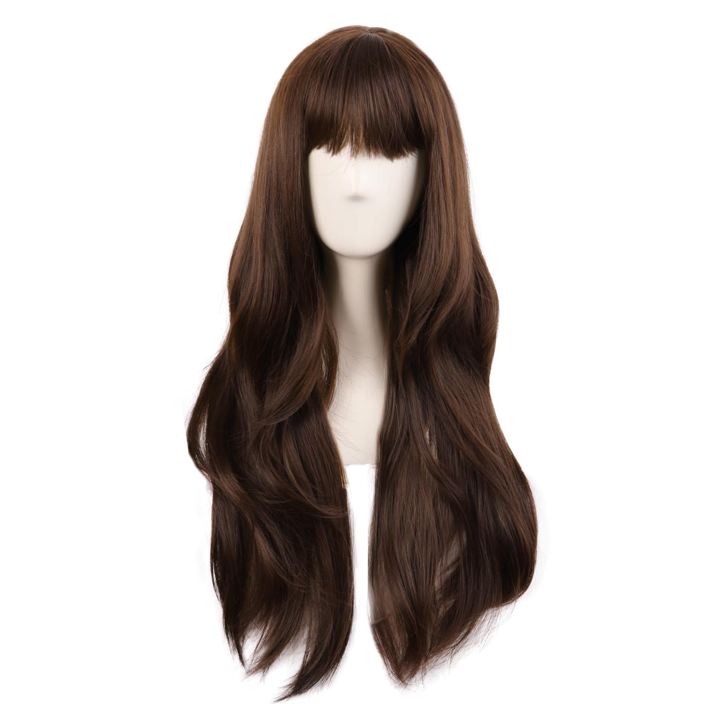 MapofBeauty 28 Inch/70 cm Long Curtain Bangs Synthetic Fiber Wavy Curly Heat Resistant Cosplay Party Wig (Brown)