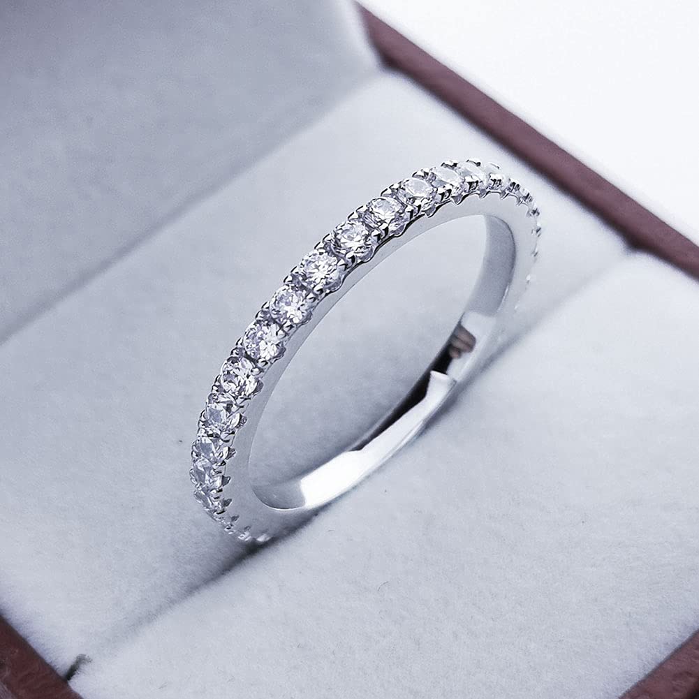 Bo.Dream 2.2mm Round Cubic Zirconia CZ Wedding Full Eternity Band Rings Sterling Silver Size 10