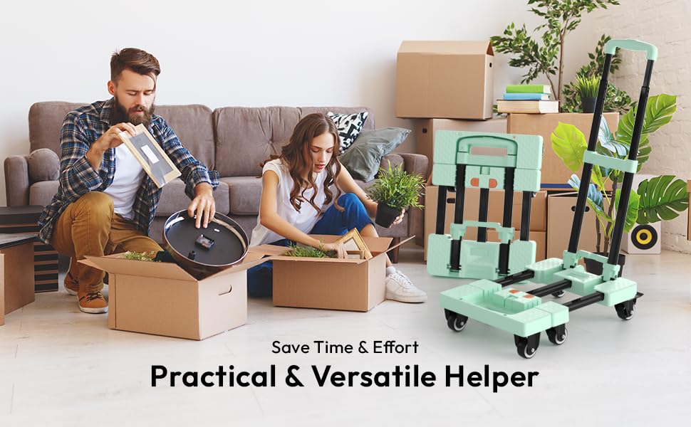Voipvvii Folding Hand Truck 500lbs, Portable Heavy Duty Dolly Cart, 6 Wheels Collapsible Luggage Cart with 2 Elastic Ropes - Compact Trolley Cart for Easy Moving - Ideal Hand Cart for Travel and More
