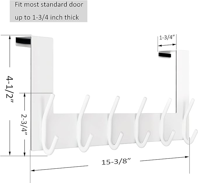 WEBI Over The Door Hooks:Door Hanger Over The Door Towel Rack,Door Coat Towel Hanger Door Coat Rack 6 Hooks for Hanging Clothes,Jacket,Hats,Bathroom,White