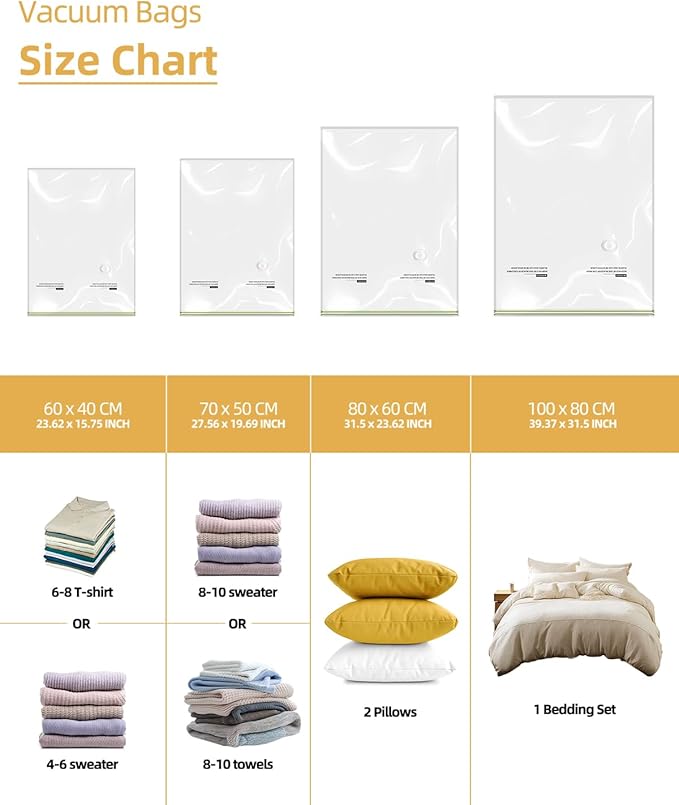 Vacuum Storage Bags Vacuum Seal Bags for Clothing & Bedding, Travel Essentials Hand Pump Included – Ideal for Home, Travel & Moving Use (10S)