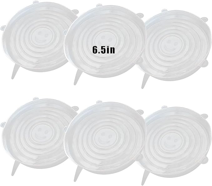 6 Pcs Silicone Stretch Lids Reusable and Durable Silicone Container Covers for Food Storage Expandable Bowl Covers Dishwasher & Freezer Safe (6.5in)