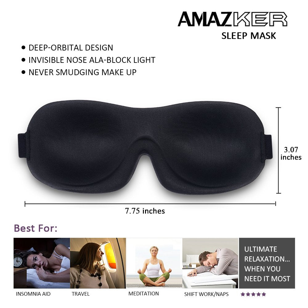 AMAZKER Sleep Mask for Side Sleeper 2 Pack, 3D Contoured Cup Sleeping Mask & Blindfold, Concave Molded Night Sleep Mask, Block Out Light, Soft Comfort Eye Shade Cover for Travel Yoga Nap