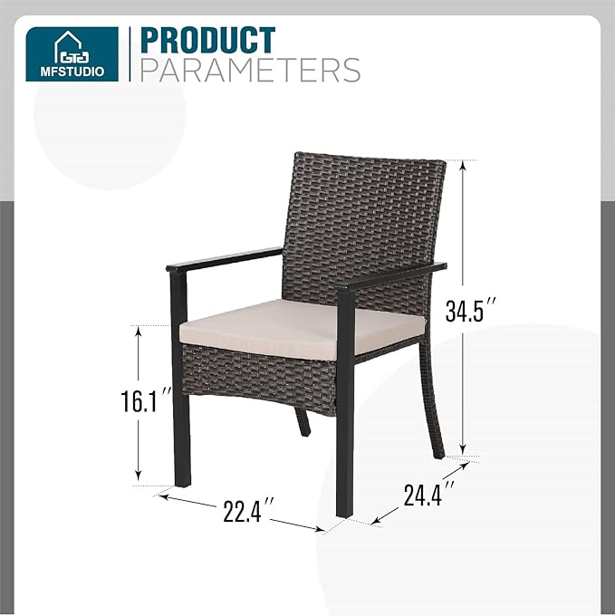 MFSTUDIO Outdoor Wicker Dining Chairs, Patio Chair Set, Rattan Outdoor Chairs Set of 2, All-Weather Patio Furniture Dining Chair with Removable Cushions, Backyard, Porch